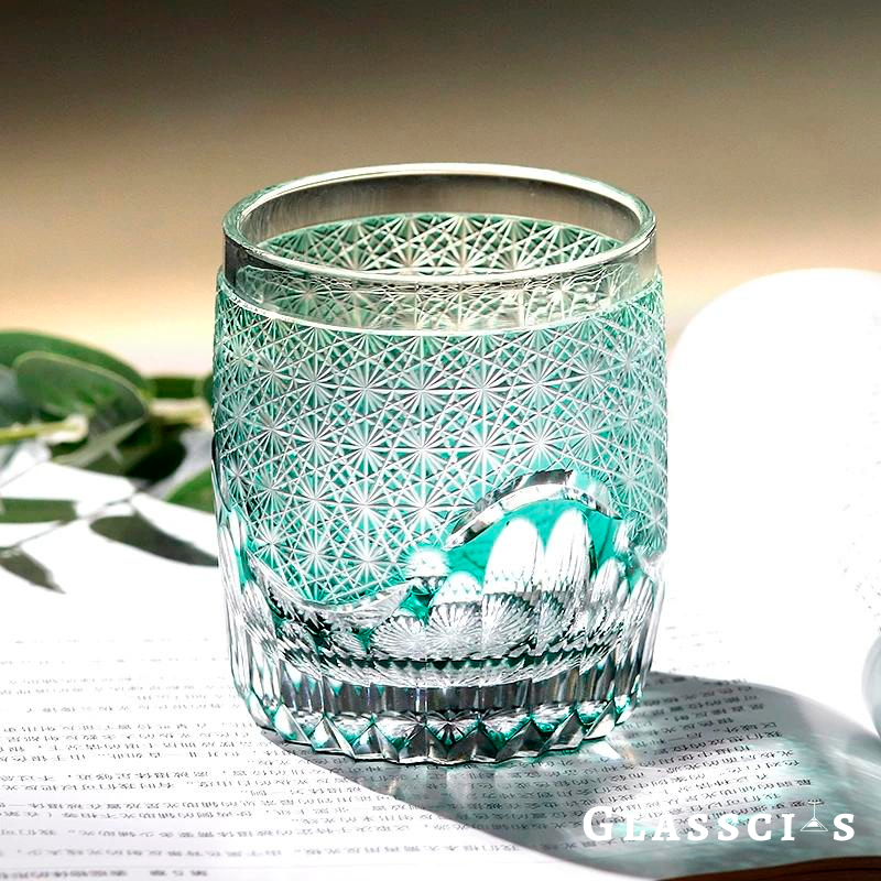 mikazi Seaform Green Cut Crystal Whiskey Glass – Japanese Edo-Inspired Tumbler