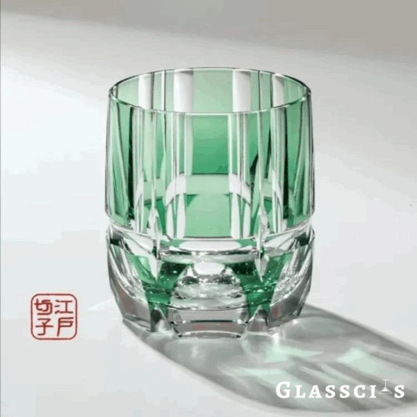 mikazi Green Bamboo Cut Crystal Whiskey Glass – Japanese Edo-Inspired Tumbler