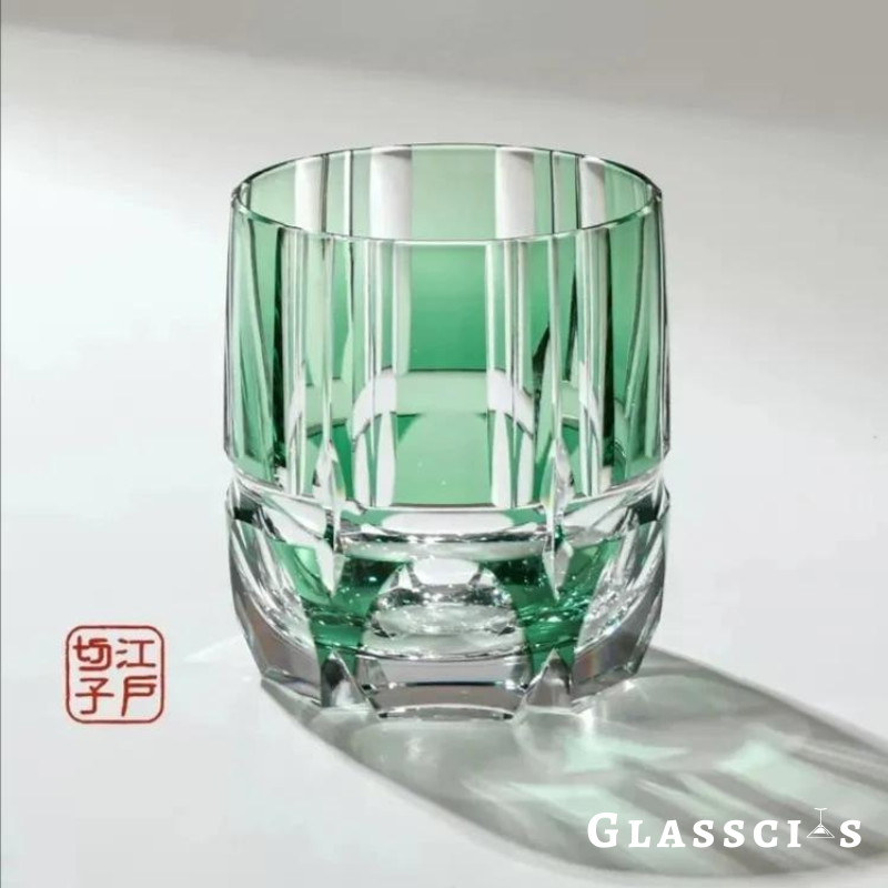 mikazi Green Bamboo Cut Crystal Whiskey Glass – Japanese Edo-Inspired Tumbler