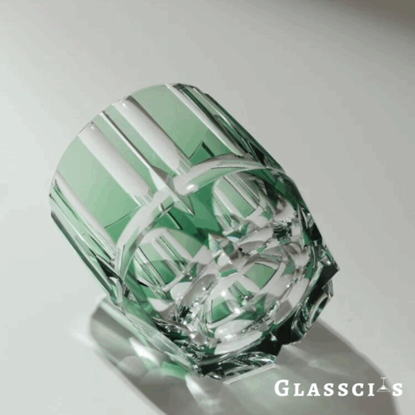 mikazi Green Bamboo Cut Crystal Whiskey Glass – Japanese Edo-Inspired Tumbler - Image 3
