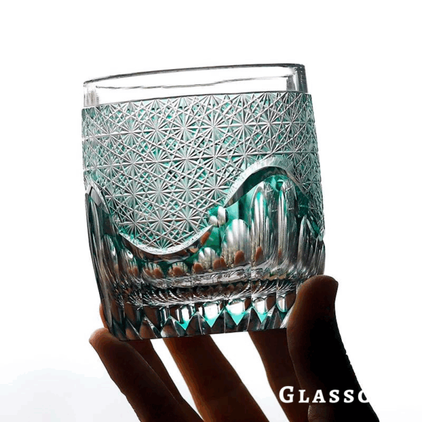 mikazi Seaform Green Cut Crystal Whiskey Glass – Japanese Edo-Inspired Tumbler - Image 2