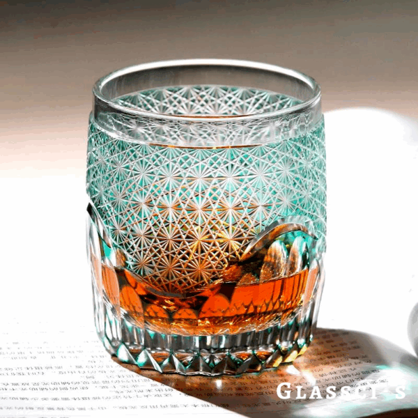 mikazi Seaform Green Cut Crystal Whiskey Glass – Japanese Edo-Inspired Tumbler - Image 3