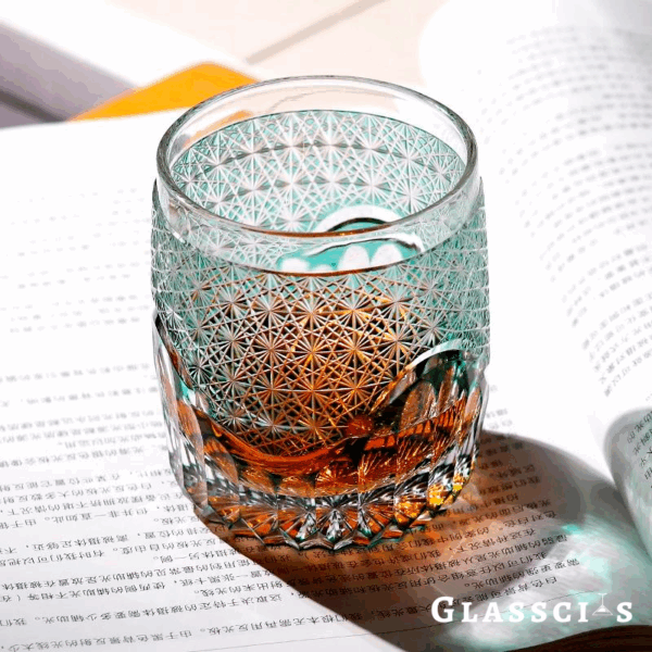 mikazi Seaform Green Cut Crystal Whiskey Glass – Japanese Edo-Inspired Tumbler - Image 4