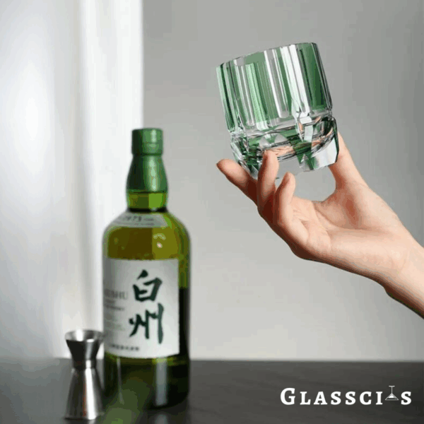 mikazi Green Bamboo Cut Crystal Whiskey Glass – Japanese Edo-Inspired Tumbler - Image 5