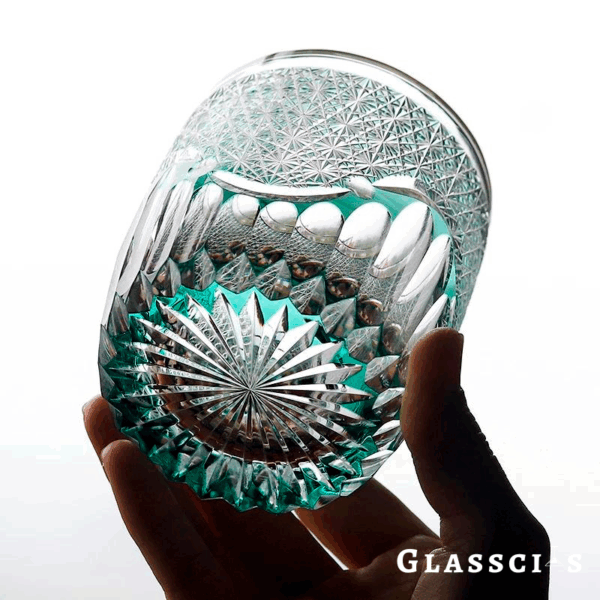 mikazi Seaform Green Cut Crystal Whiskey Glass – Japanese Edo-Inspired Tumbler - Image 8
