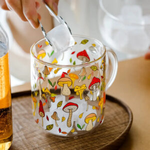 mikazi Mushroom Glass Mug – Heat-Resistant Cute Tea & Coffee Cup