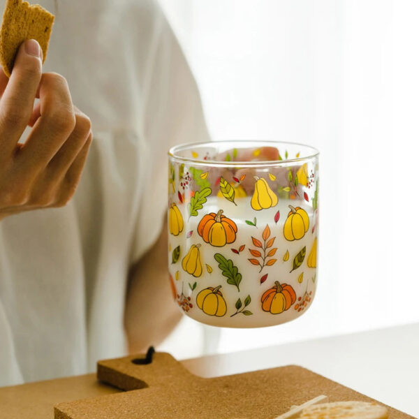 mikazi Pumpkin Glass Mug – Heat-Resistant Fall-Inspired Tea & Coffee Cup - Image 2