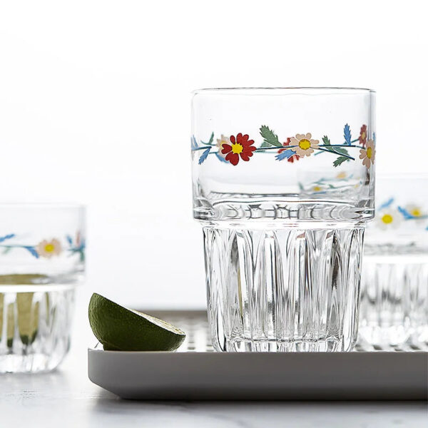 mikazi Korean Daisy Glass Cup – Small Floral Clear Drinking Glass - Image 3