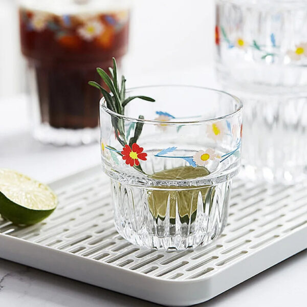 mikazi Korean Daisy Glass Cup – Small Floral Clear Drinking Glass - Image 2