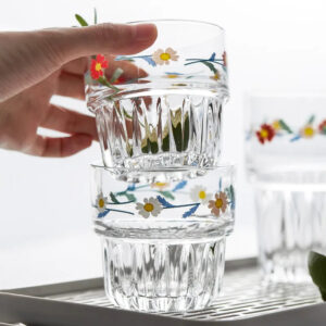 mikazi Korean Daisy Glass Cup – Small Floral Clear Drinking Glass